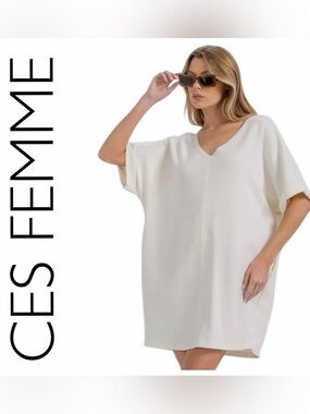 Ces Femme NWOT Cream V-Neck Tunic/Dress
